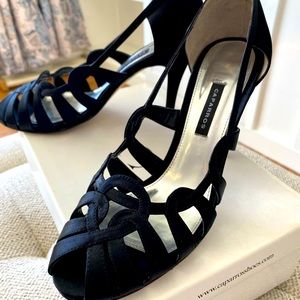 Black satin cut out heels